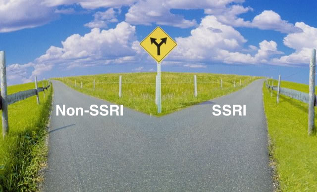 While not everything can be binary in medicine, fundamentally (when choosing a single anti-depressant) it is advantageous to make the distinction early on between SSRI and non-SSRI options (source)